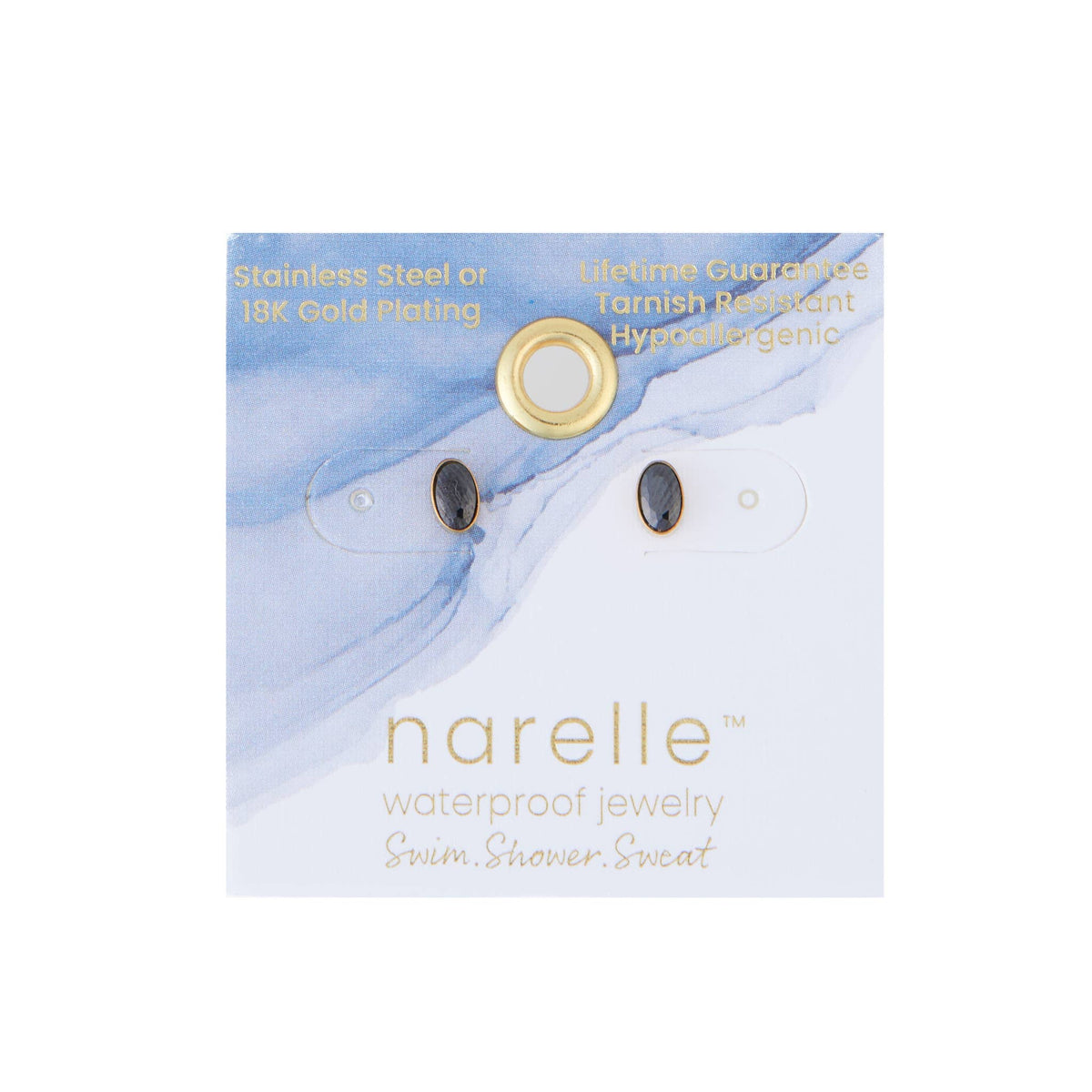 Howard's - Waterproof Earrings Oval Gem Cubic Zirconia 18K Gold Stud