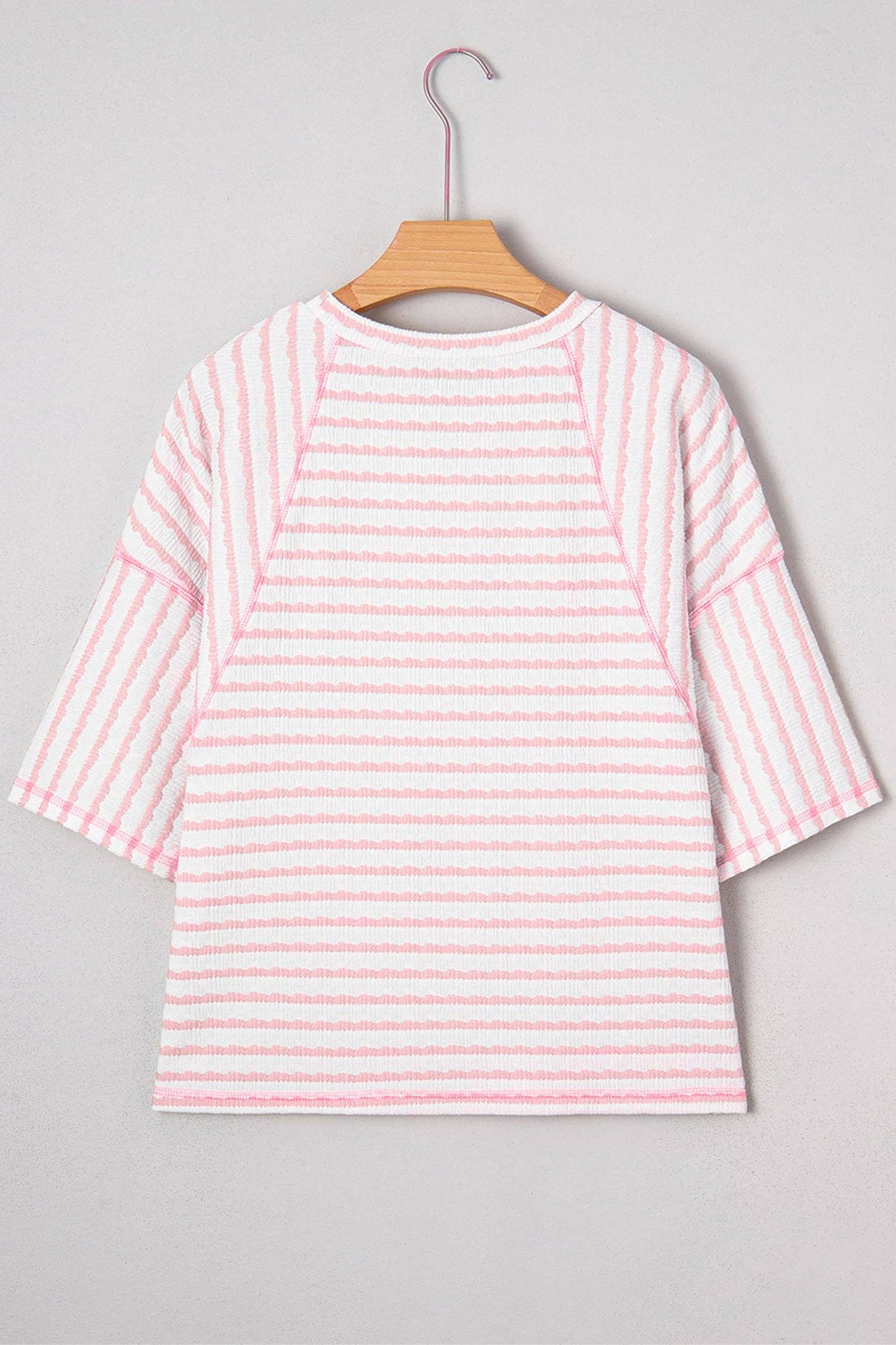 PRETTY BASH - PRETTY BASH Plus Size Stripe Textured 3/4 Sleeve Top