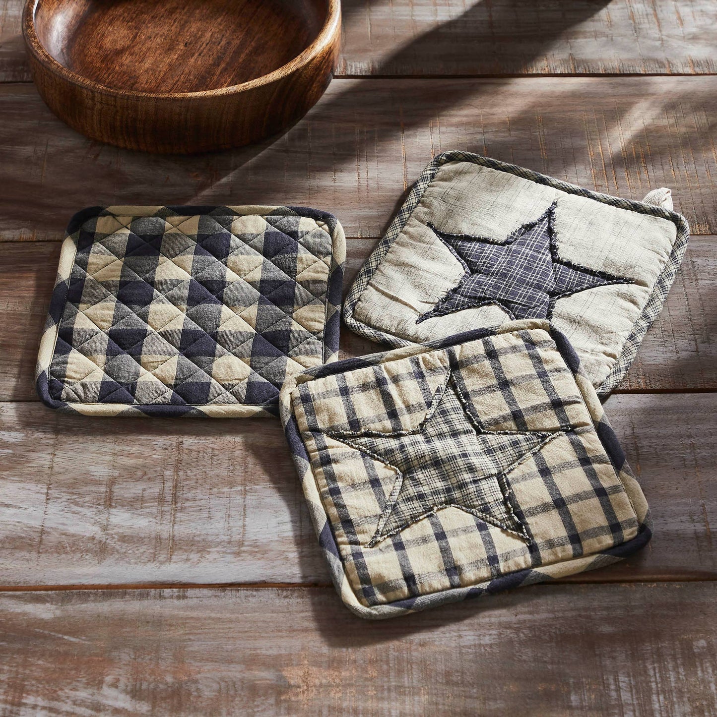 VHC Brands - My Country Patchwork Pot Holder Set of 3 8x8