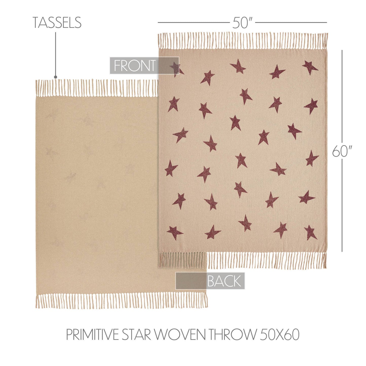 VHC Brands - Burgundy Primitive Star Woven Throw Blanket 50x60 Gable
