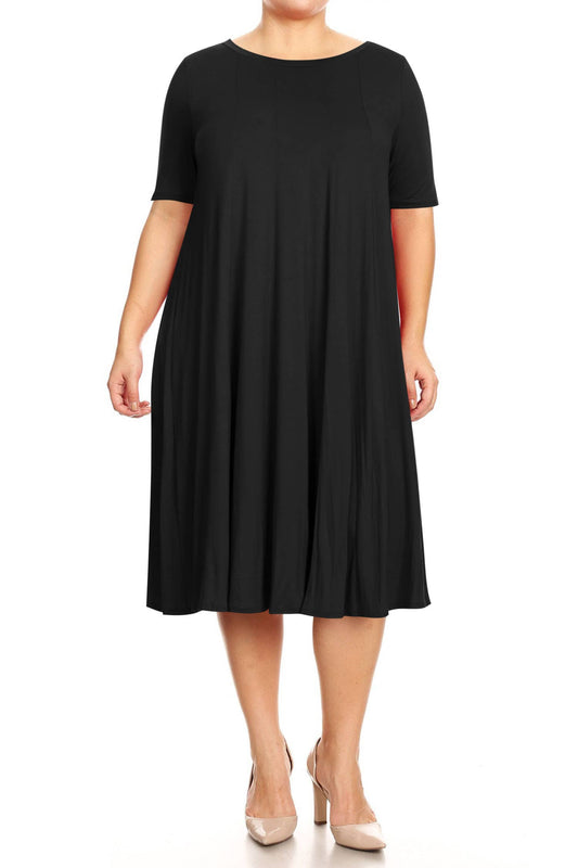Women's Plus Size A-Line Round Neck Casual Solid Midi Dress