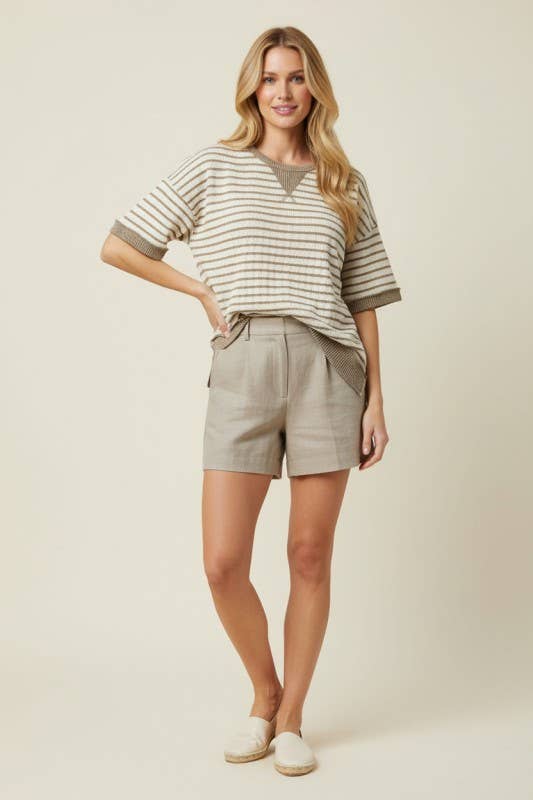 HEIMISH - ET8055-10  CREW NECK JACQUARD STRIPE KNIT TOP