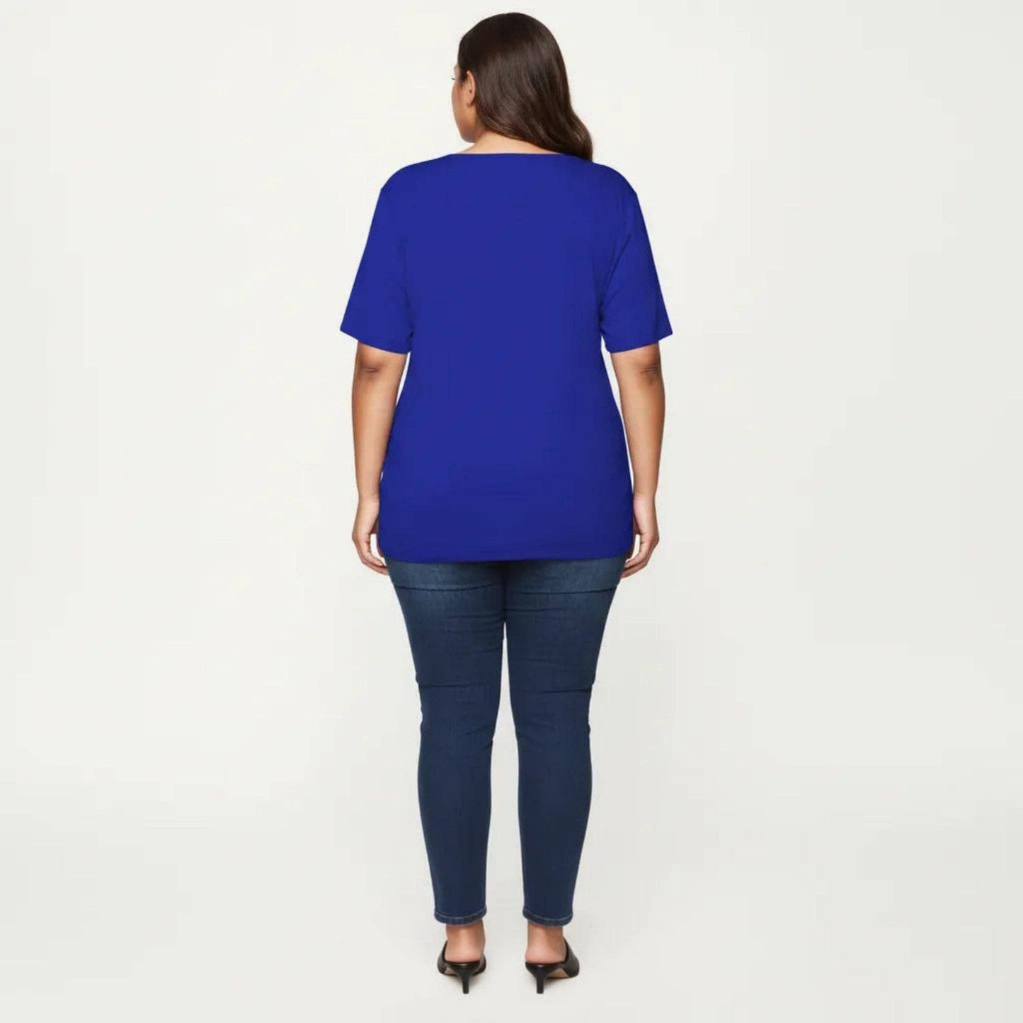 Anna Kaci Wholesale - Plus Size Short Sleeve Top with Scalloped Eyelet Hem Round Neck Loose Fit Casual Blouse