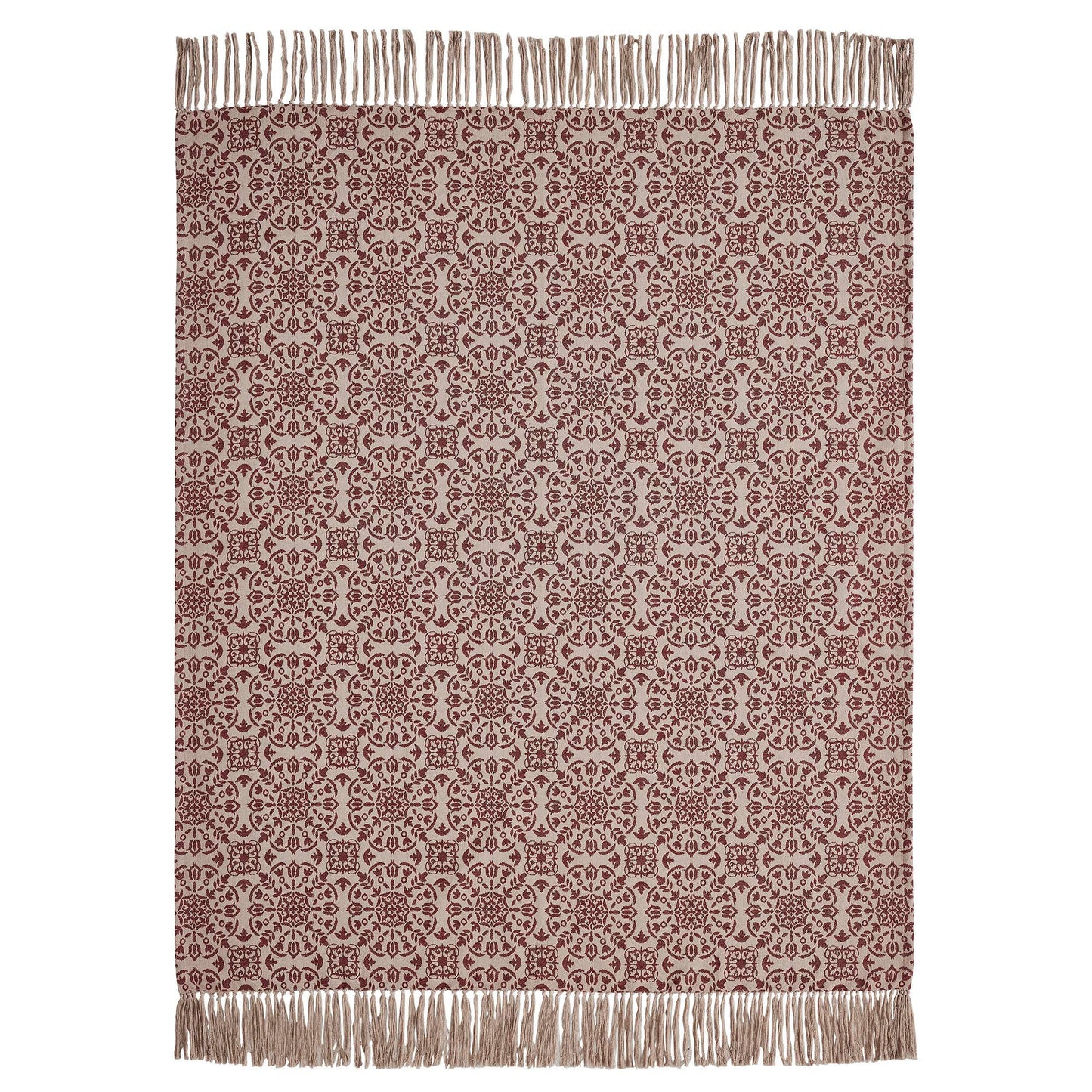 VHC Brands - Custom House Burgundy Tan Jacquard Woven Throw Blanket 50x60