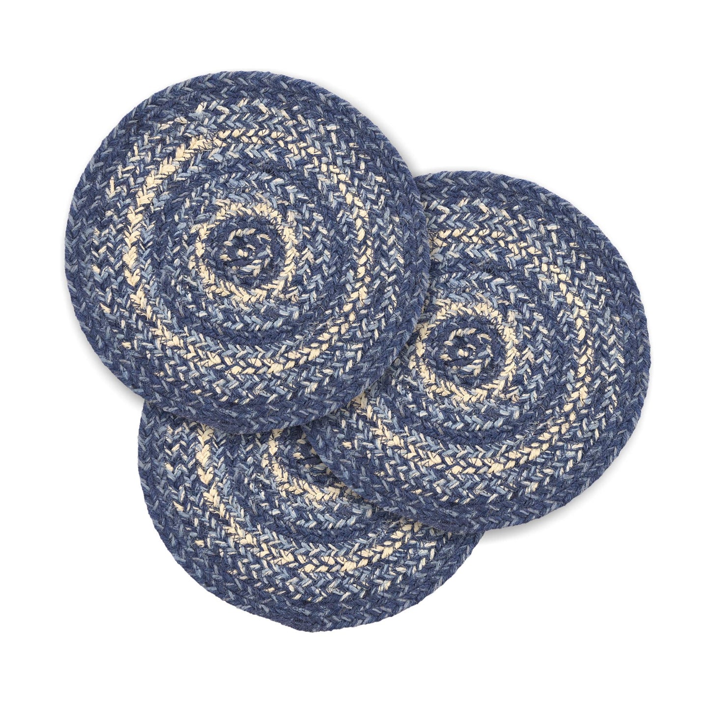 VHC Brands - Great Falls Blue Braided Jute Trivet Hot Pad 8 Set of 3