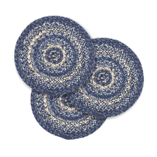 VHC Brands - Great Falls Blue Braided Jute Trivet Hot Pad 8 Set of 3