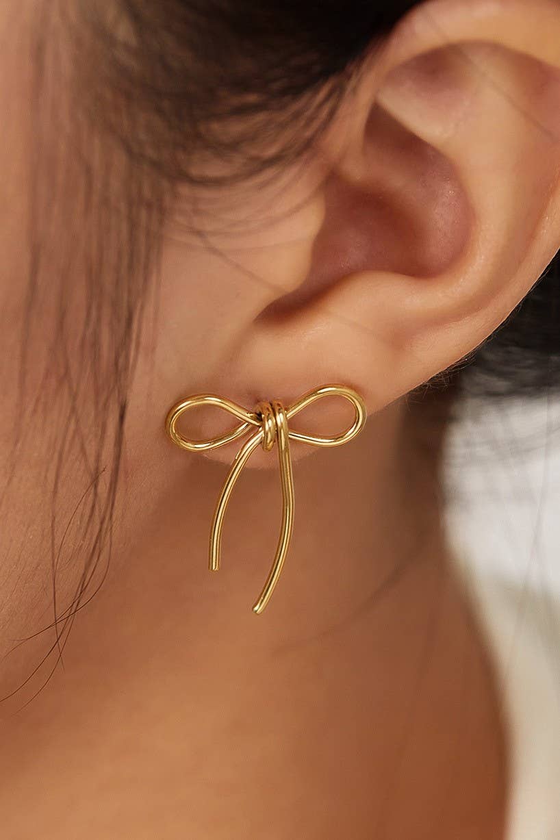 JOSSLYN by wall to wall - 18K STAINLESS STEEL TARNISH FREE BOW EARRINGS | 40E0347