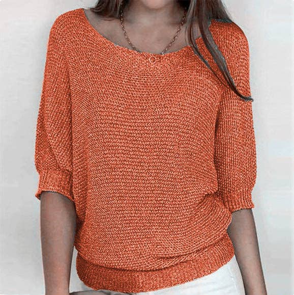 Suhkasana - Lightweight Knit Sweater Dolman Sleeve Pullover Top