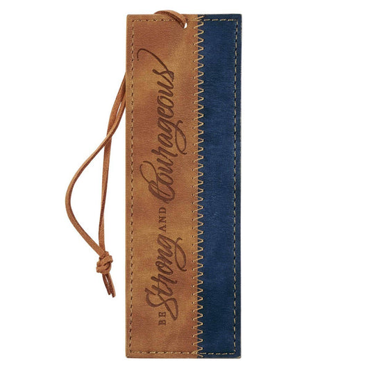 Christian Art Gifts - Bookmark Faux Leather Be Strong & Courageous Josh. 1:9