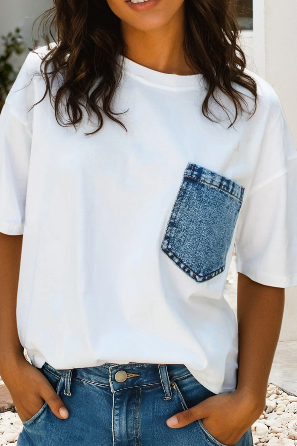 Little Daisy Closet - LDC Colorblock  Chest Pocket Patched Casual Top