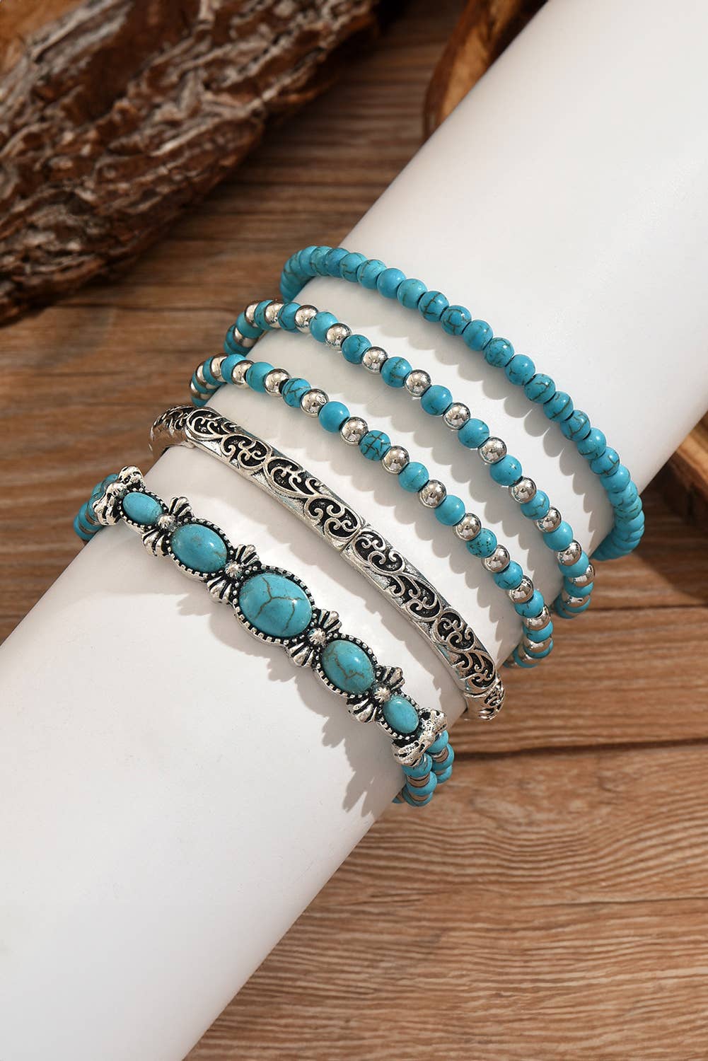 Little Daisy Closet -  LDC Western Turquoise Beading 5pcs Layered Bracelet