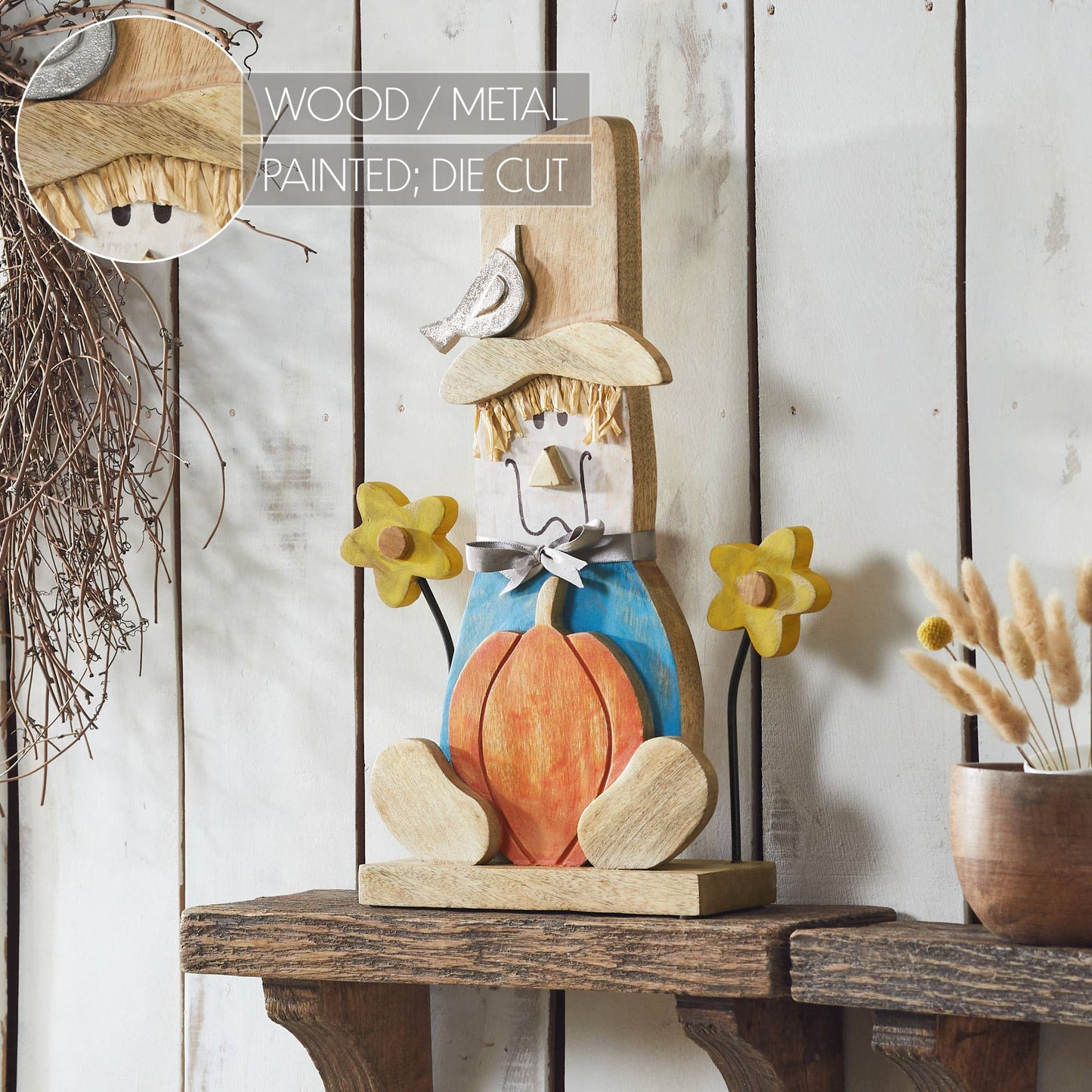 VHC Brands - Rustic Painted Scarecrow 16.5" Farmhouse Fall Harvest Decor