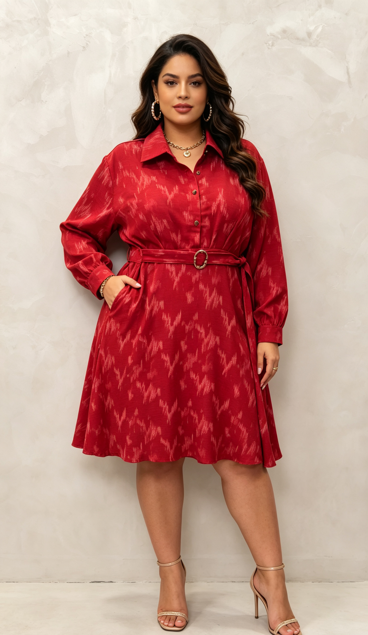 2W - Plus-size sequin shirt dress with belt