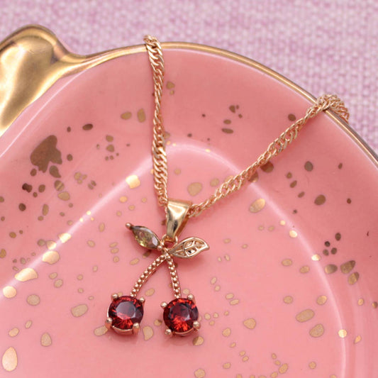ZAD - Sweet Crystal Cherries Gold Necklace
