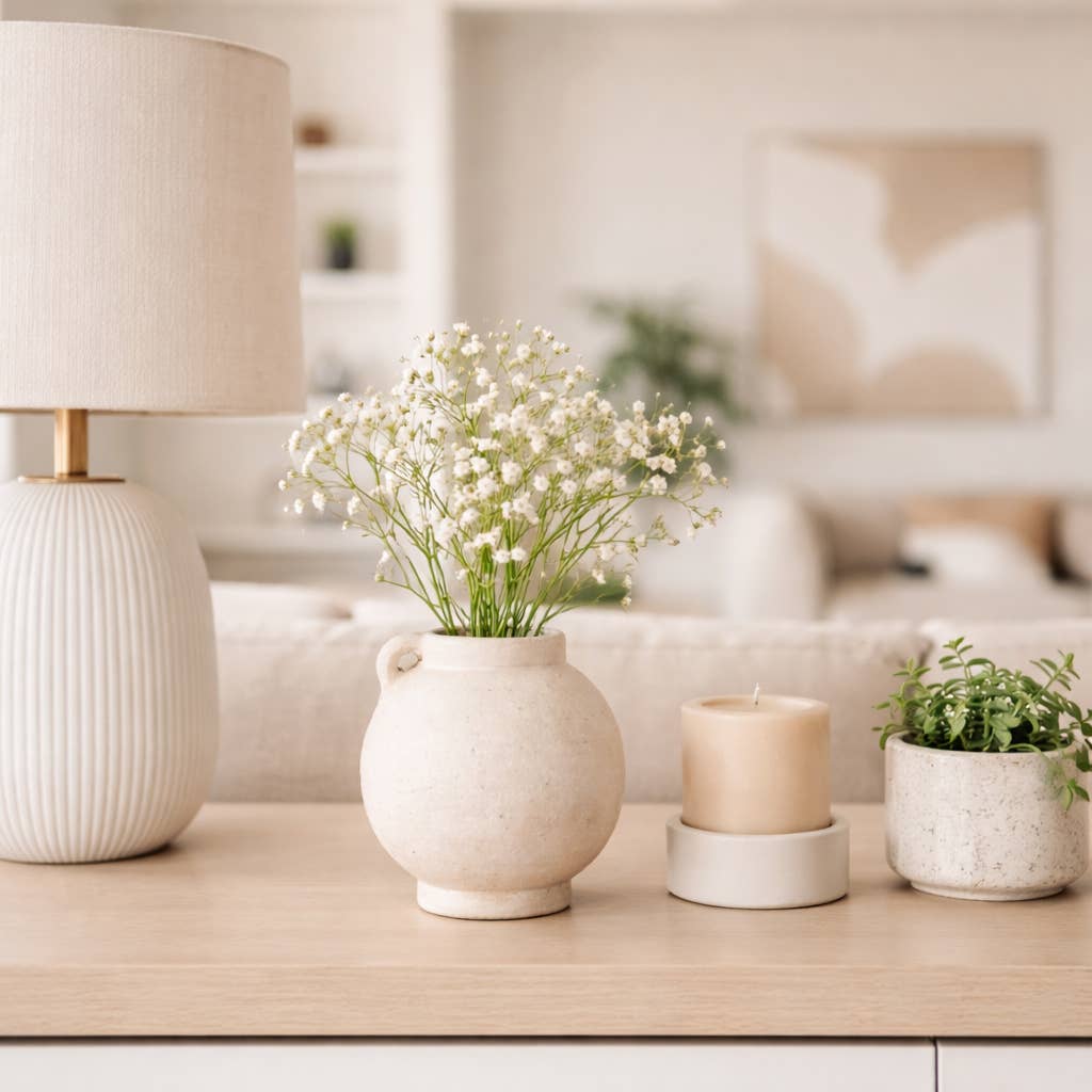 Sagebrook Home - Decorative Vase - White Ceramic Bulbous with Handle Jug, 7in