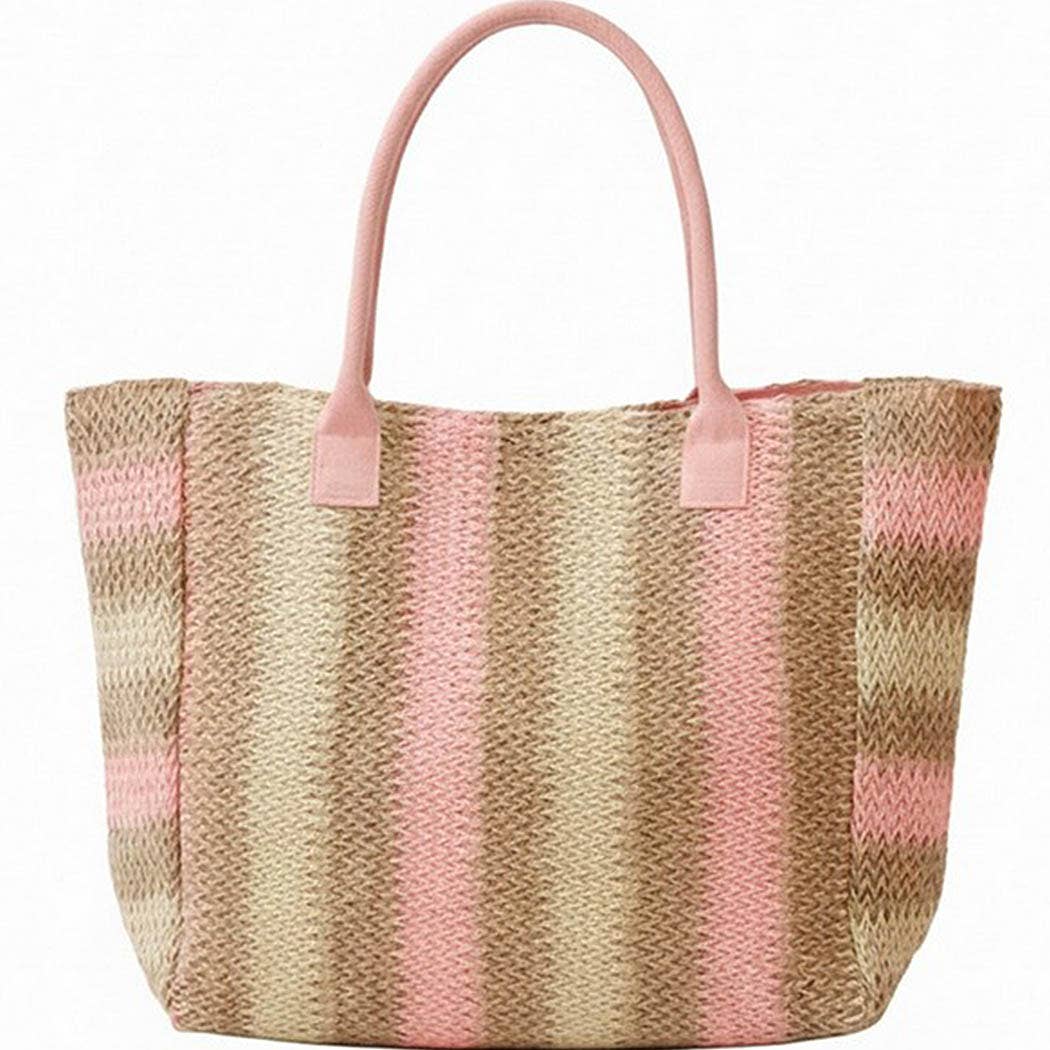3AM BY H&D ACCESSORIES - Natural Brown Multi Color Stripe Straw Tote Bag