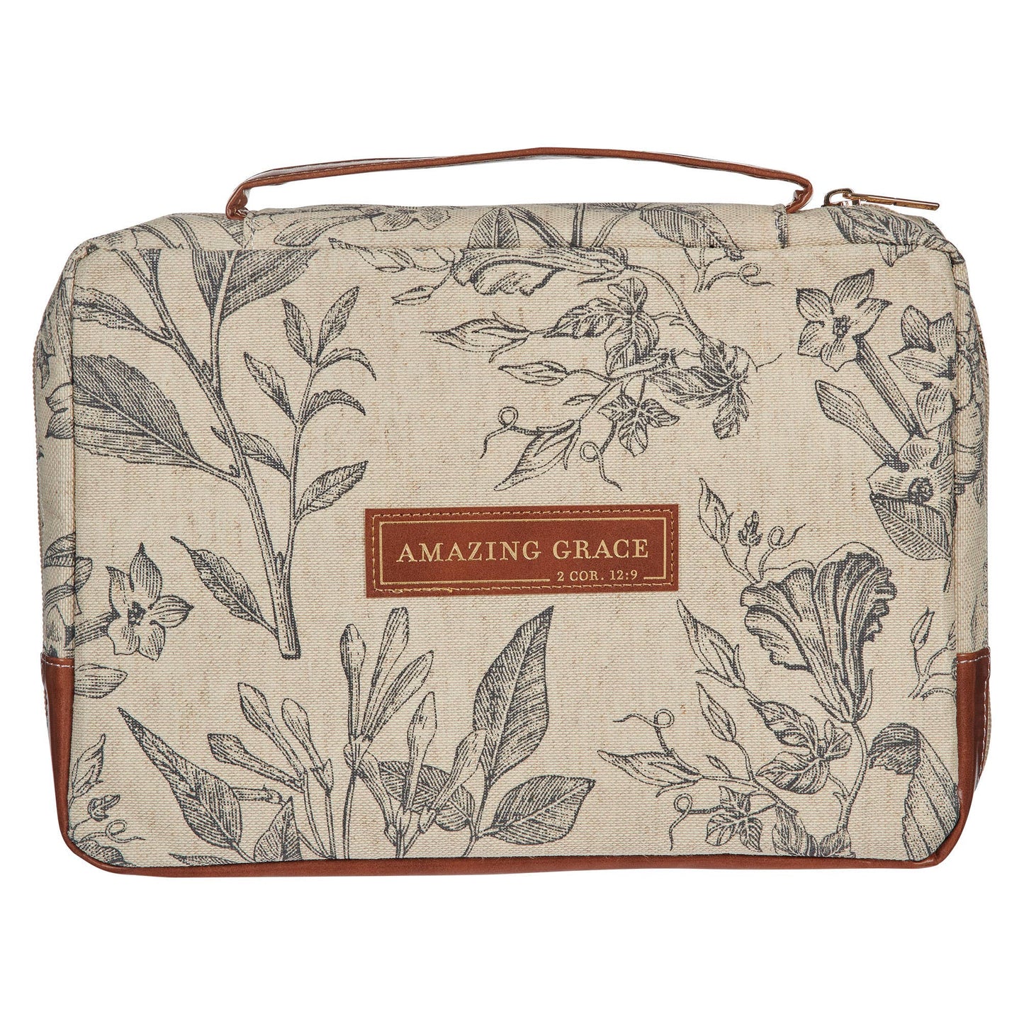 Christian Art Gifts - Bible Cover Fashion Cream/Brown Floral Amazing Grace