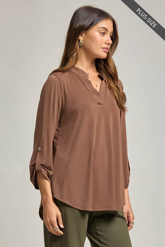 DEAR SCARLETT - PLUS SIZE Travel Friendly 3/4 Sleeve Lizzy Blouse
