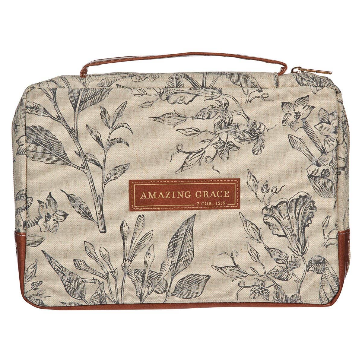 Christian Art Gifts - Bible Cover Fashion Cream/Brown Floral Amazing Grace
