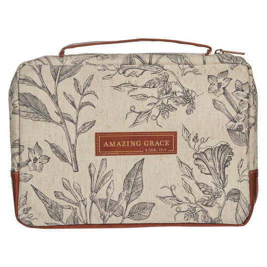 Christian Art Gifts - Bible Cover Fashion Cream/Brown Floral Amazing Grace