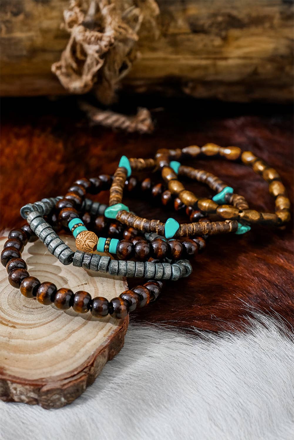 Little Daisy Closet - LDC Boho Turquoise Wooden Beaded Multi Layer Bracelet