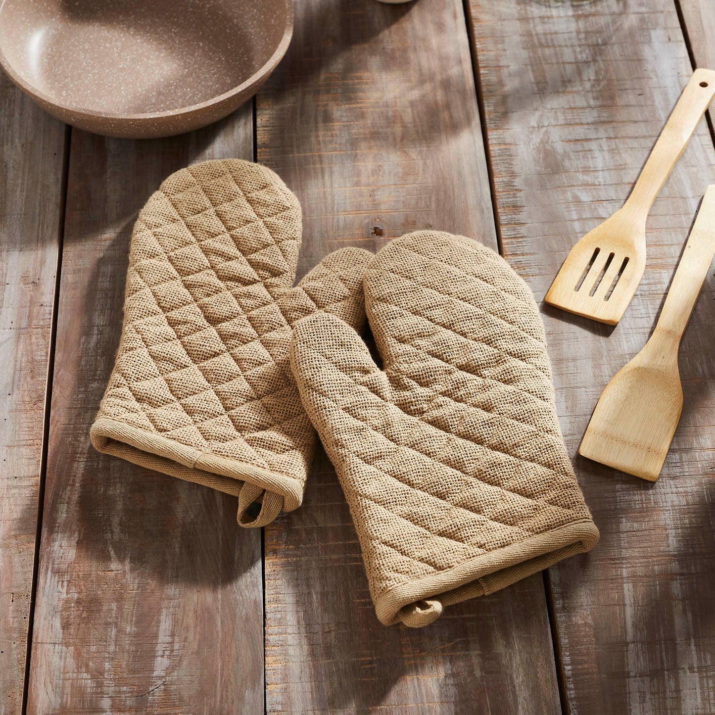 VHC Brands - Burlap Natural Oven Mitt Set of 2
