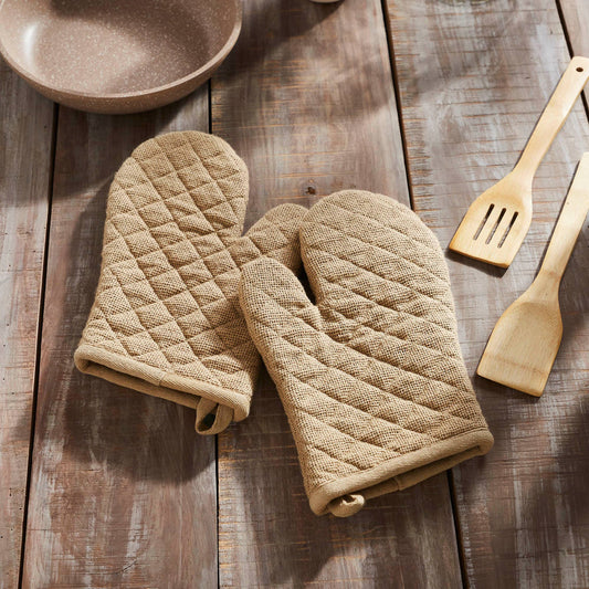 VHC Brands - Burlap Natural Oven Mitt Set of 2