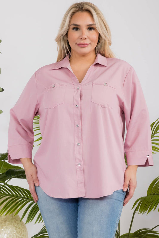 Plus Size Women Solid Casual Shirt