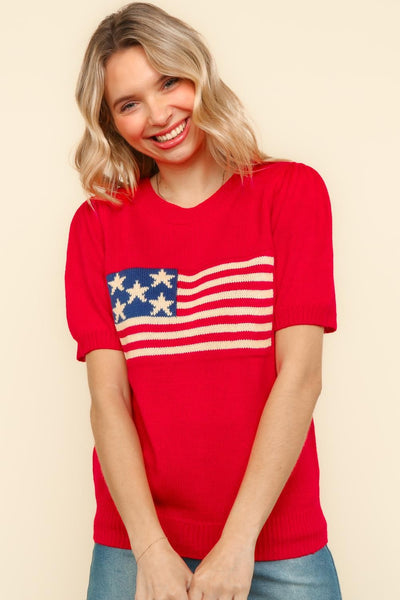 Plus American Flag Jacquard Sweater Knit Top