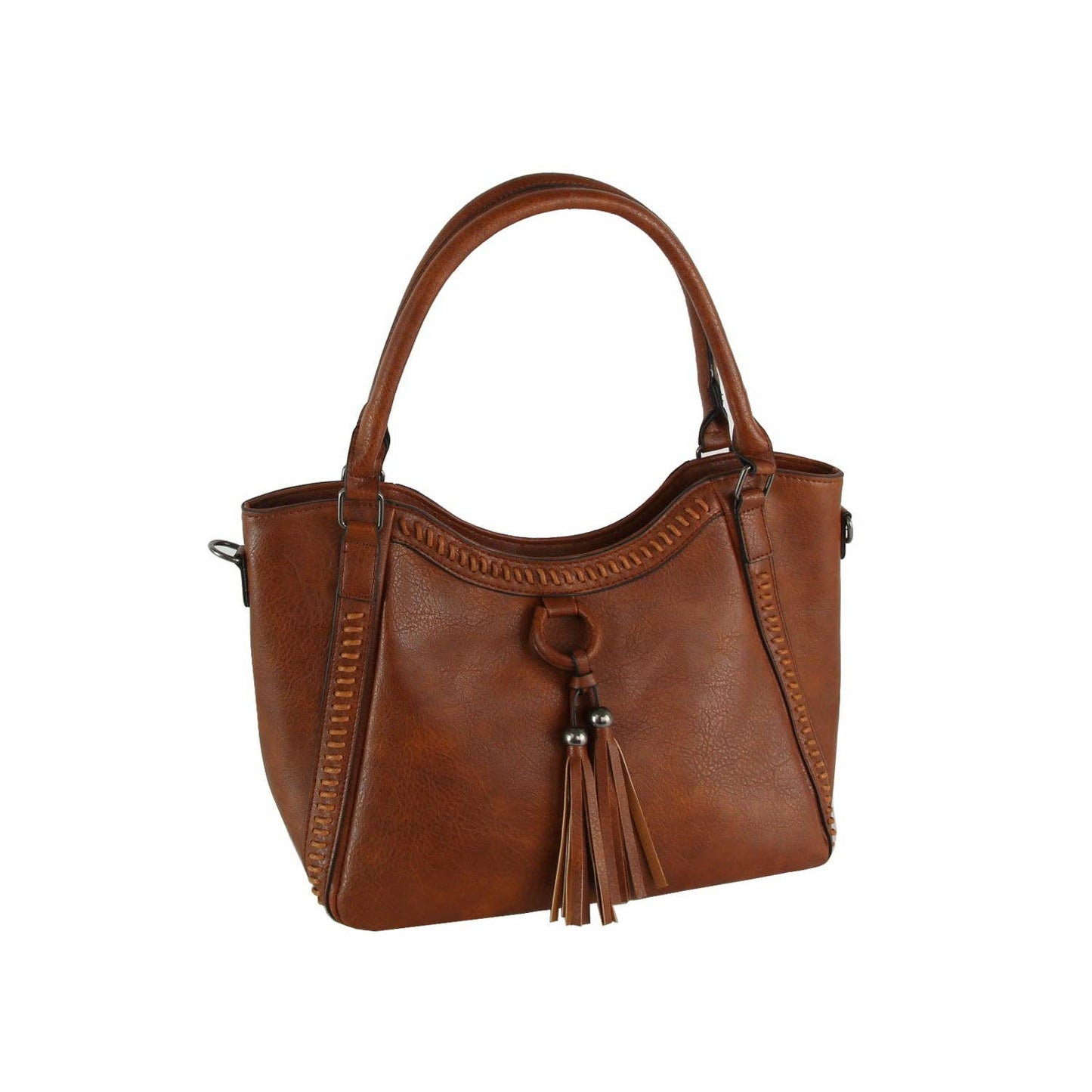 Handbag Factory Corp - Whipstitch Tassel Bead Accented Shoulder Tote