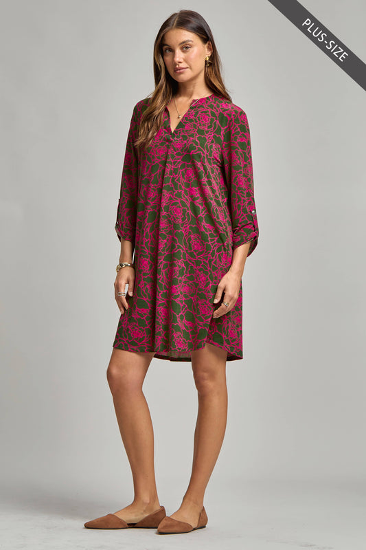 DEAR SCARLETT - PLUS SIZE A Line Paisley Print Dress w/ Pockets
