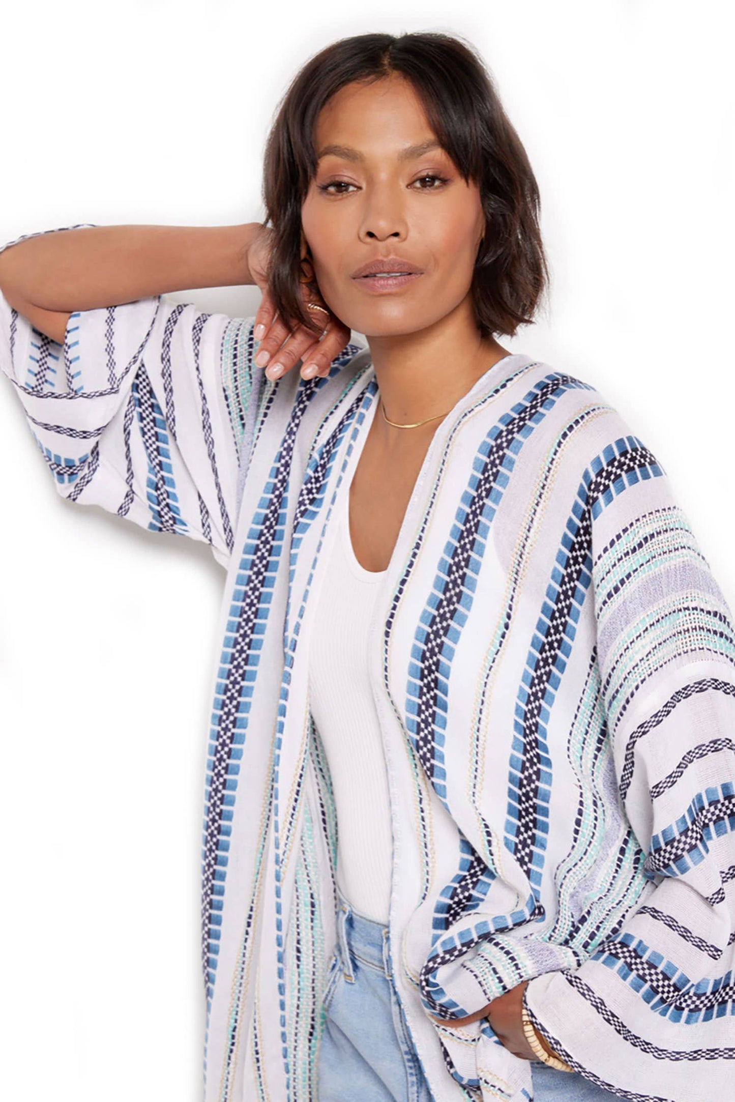 Grand Sierra - Striped Woven Kimono - 03479