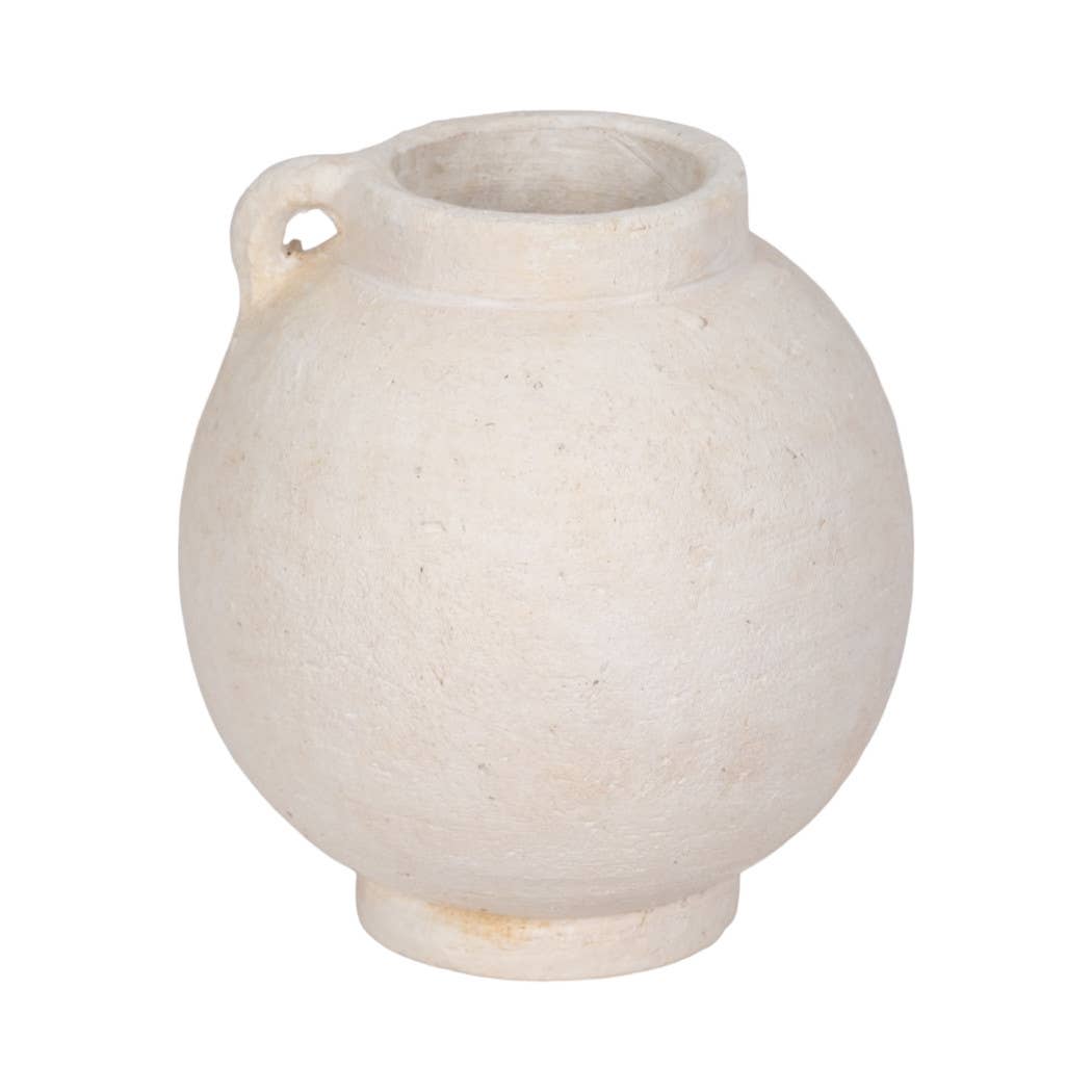 Sagebrook Home - Decorative Vase - White Ceramic Bulbous with Handle Jug, 7in