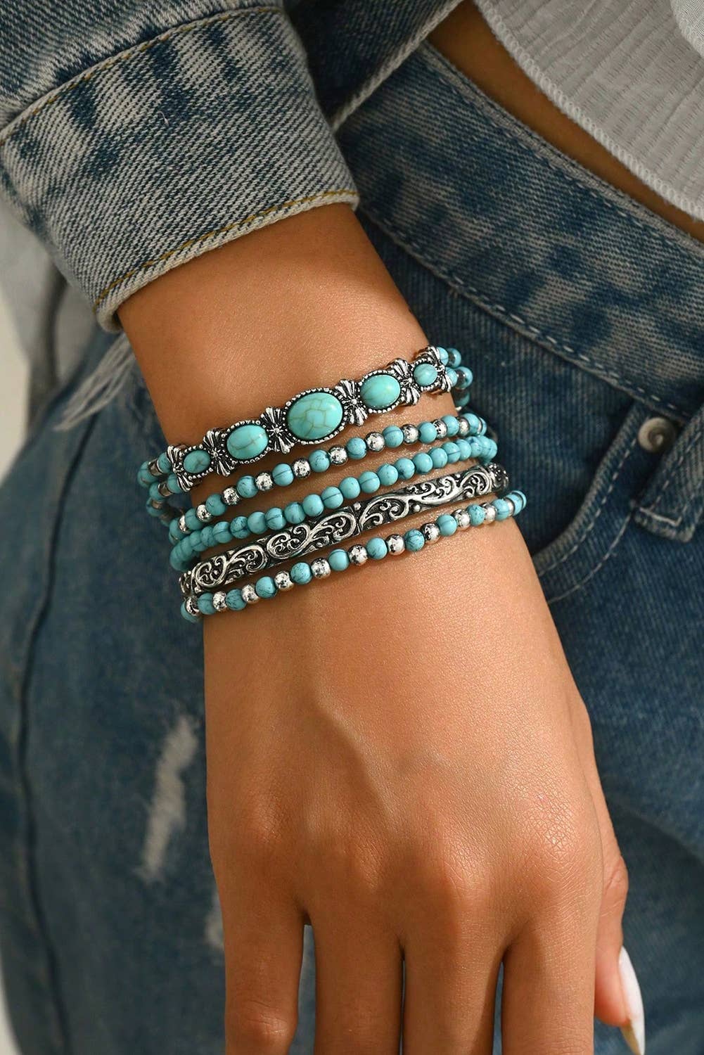 Little Daisy Closet -  LDC Western Turquoise Beading 5pcs Layered Bracelet