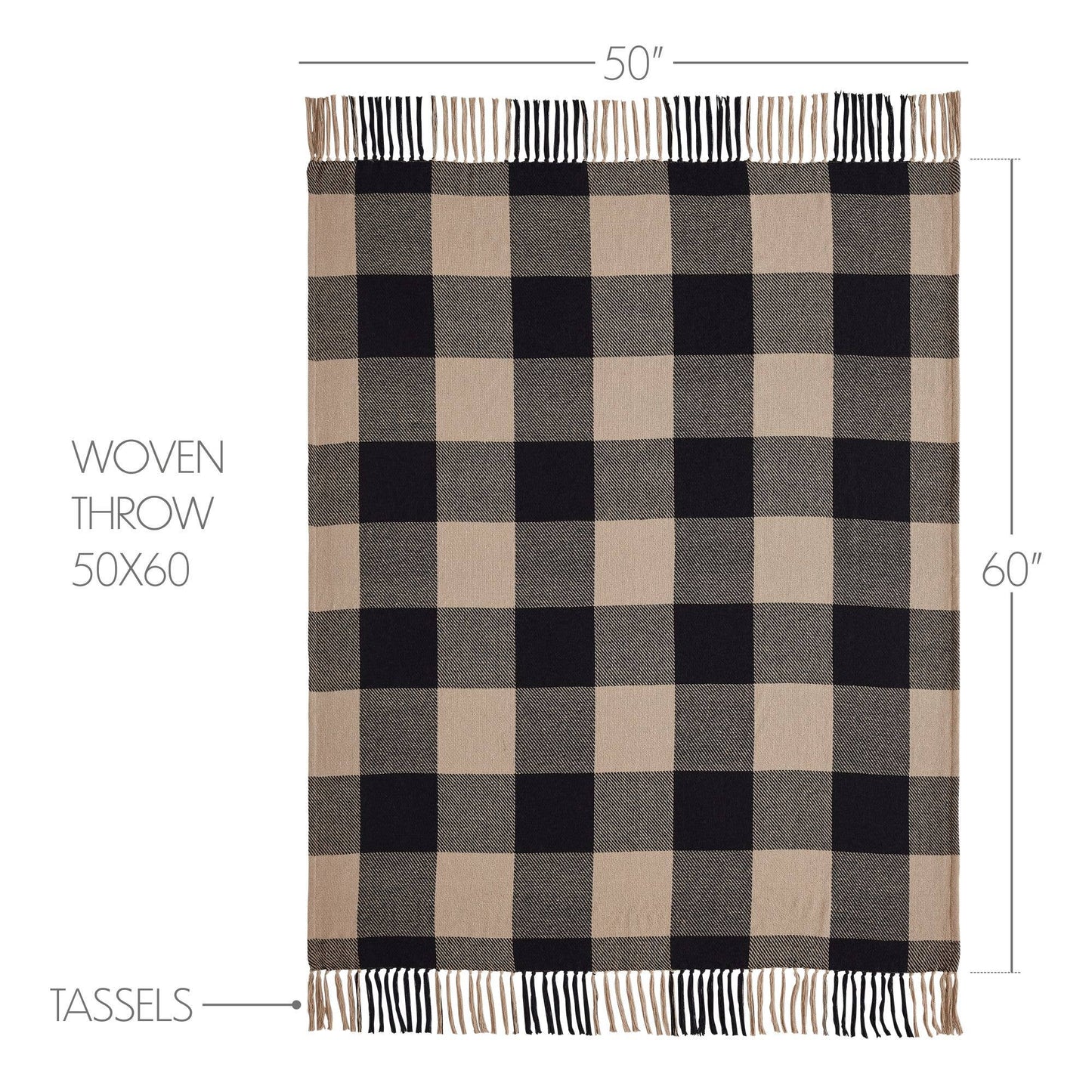 VHC Brands - Black Tan Buffalo Check Woven Throw Blanket 50x60