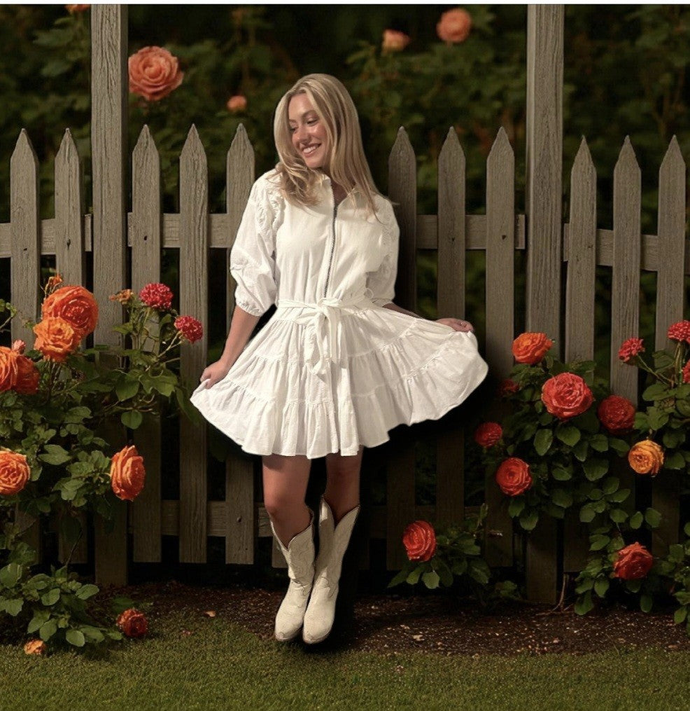 She + Sky Off White Dress with Tie Belt
