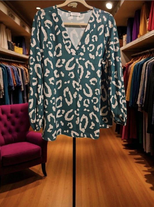 Green Synch Sleeve V Neck Woven Blouse